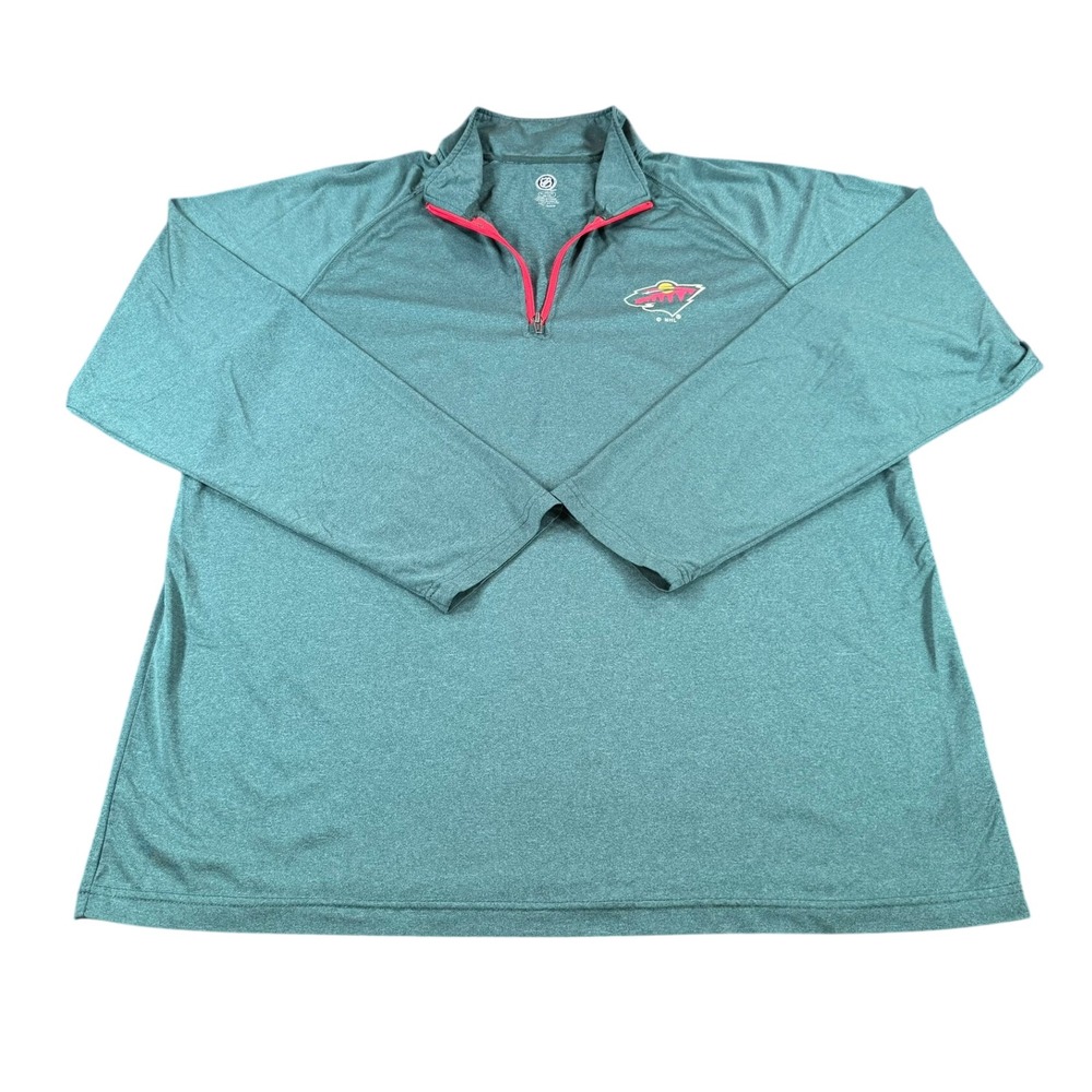 NHL Minnesota Wild Mens XL Quarter Zip Pullover Heather Green Performance Shirt
